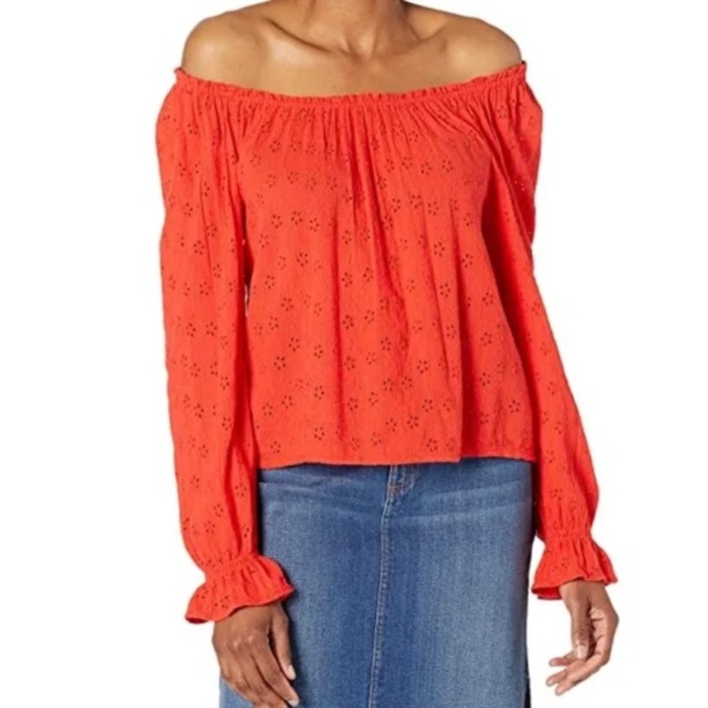 Sanctuary Off-Shoulder Eyelet Blouse - in Sunfire - Picture 2 of 6